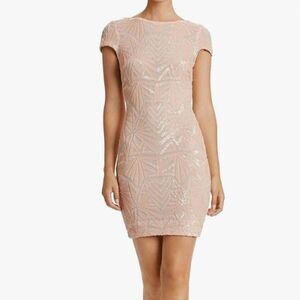 Dress the Population Short Sleeve Sequin Mini Dress Leaf Pattern in Size Small